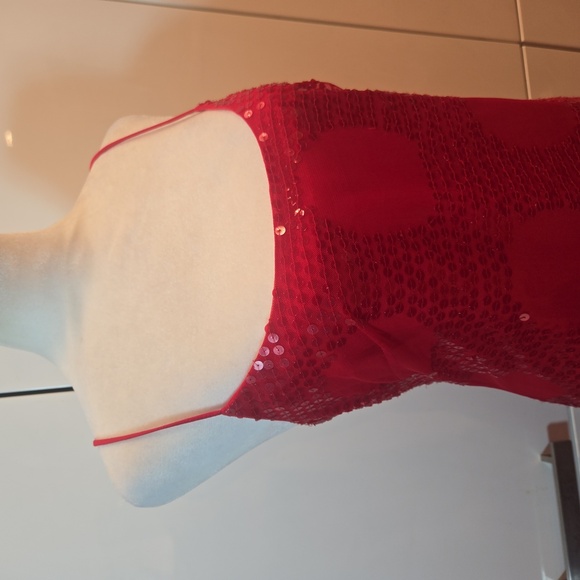 Kay Unger Sequins Polka Dot Sleeveless Slip Dress Womens Size 10 Red - Picture 2 of 10